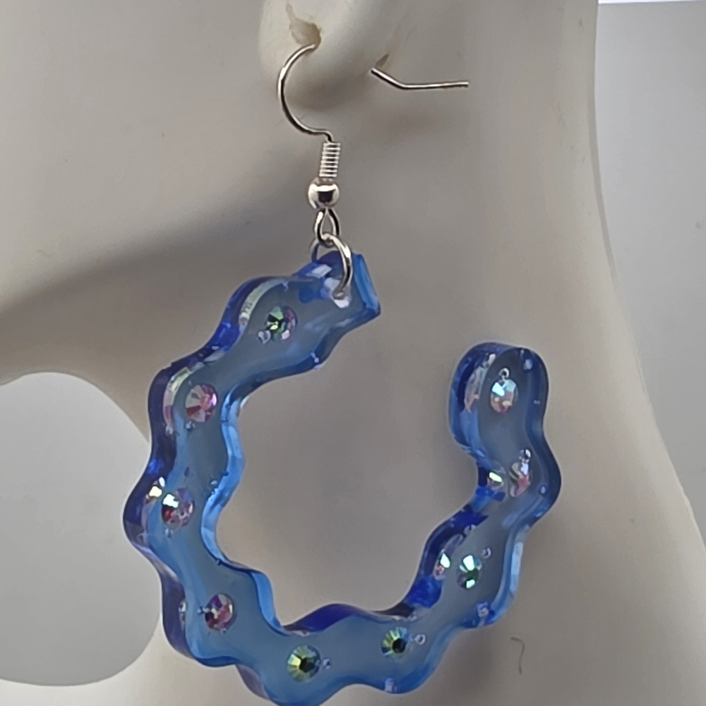 Wavy Blue Crystal Earrings